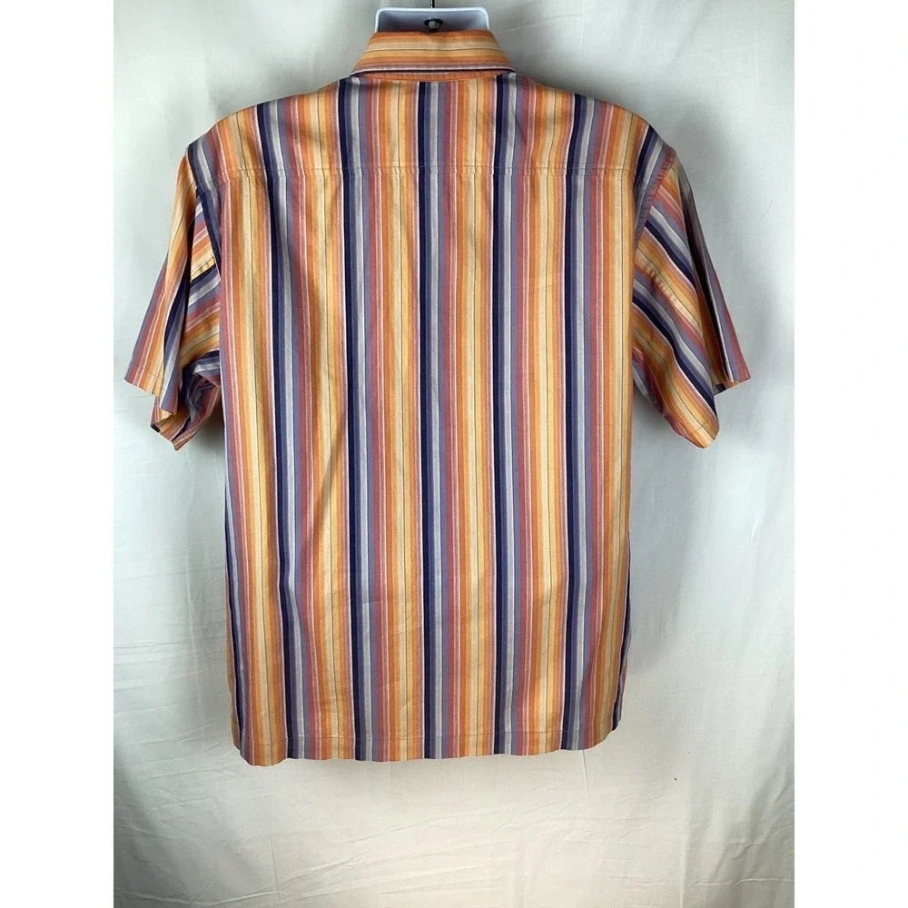 Banana Republic Guayabera Style Short Sleeve Shirt Mens Medium Stripe Embroidery
